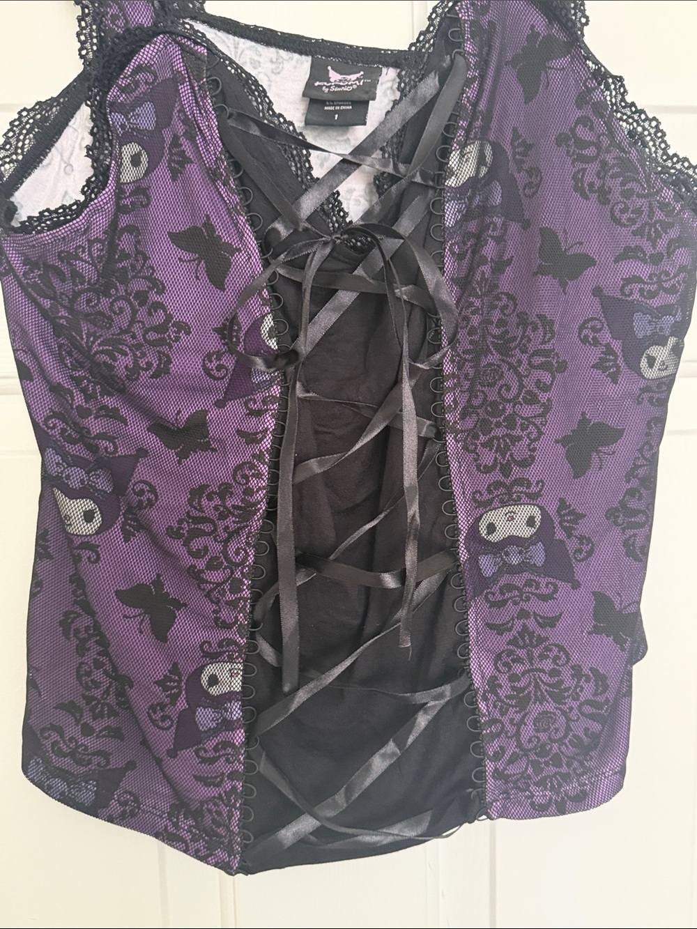 Hot Topic Kuromi new PurpleLace-Up Gothic Camisole Top,size 1,chest measures 38